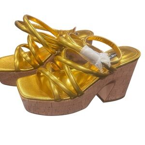 Nine West Women's Gold Corke Strappy Wedge Sandal Size 6